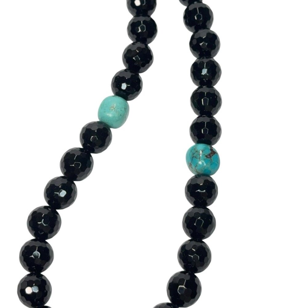 Jay King Black Chalcedony & Turquoise Necklace Mosaic Pendant Sterling Silver - Picture 6 of 11
